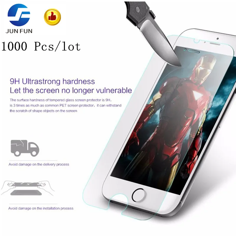 Бренд Jun Fun 1000 шт./лот 9H Премиум защитное закаленное стекло для iphone 8 7 6 6s Plus