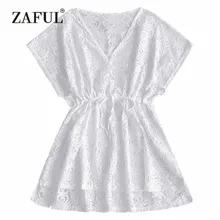 ZAFUL накидка Пляжное платье с v образным вырезом кружевное со
