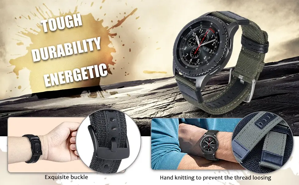 Быстрая установка ремешок для часов samsung Galaxy Watch 42/46 мм армейский Стиль нейлон и кожа Ремешки для samsung gear S3 S2 часы
