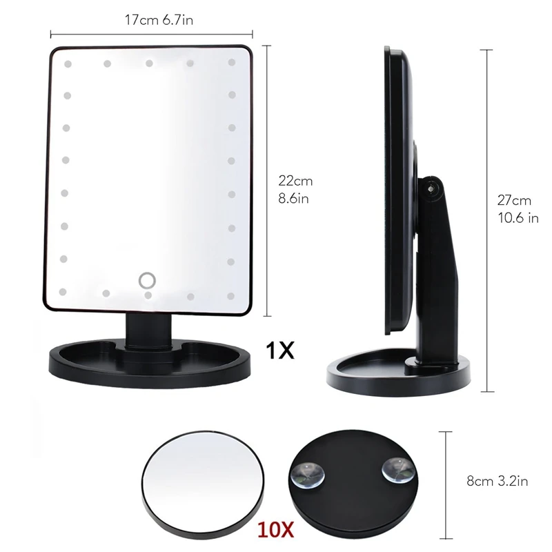22 LED Touch Screen Makeup Mirror 10X Magnifier Bright Lighted Cosmetic Portable Vanity Countertop 180 Rotating | Красота и здоровье