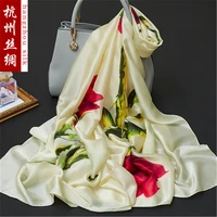 180x90cm bird flower printed silk chiffon fabric nature silk fabric material sew women dress scarf hg01