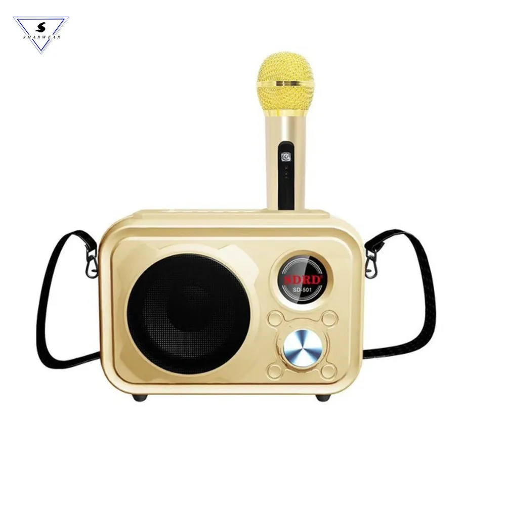 Golden Bluetooth динамик с беспроводным микрофоном Fm радио портативный мобильный телефон караоке Набор K песня поддержка для Andirod Ios Телефон - Цвет: Golden
