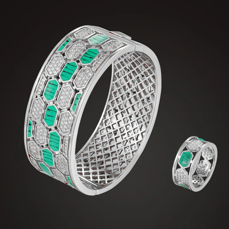 Zlxgirl Новое поступление зеленый Змеиный браслет с кольцом ювелирные наборы для