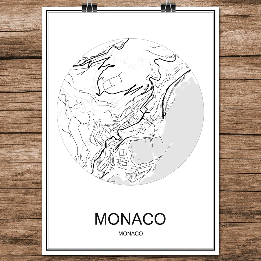 Абстрактная карта мира улица Монако печатная плакат с покрытием бумага для кафе