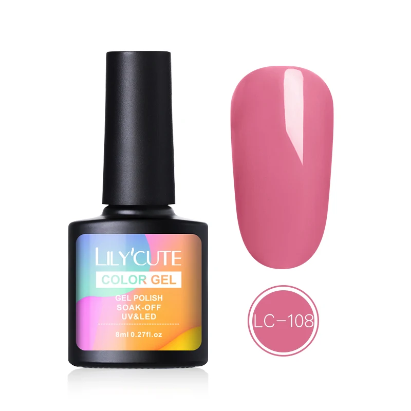 LC 108 LILYCUTE 8 мл гель для ногтей с блестками лак для живого кораллового апельсина чистый цвет для ногтей Полупостоянный отмачиваемый УФ светодиодный гель лак для ногтей - Цвет: LC 108