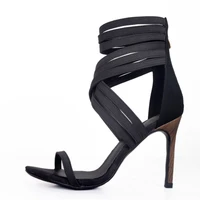 leather straps women sandals summer shoes high heels black zipper woman party shoes heels plus size 45