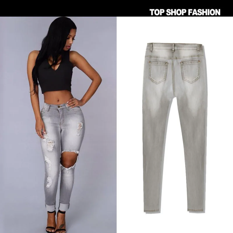 Suvance весенние модные рваные Высокая талия эластичный хлопок зауженные джинсы