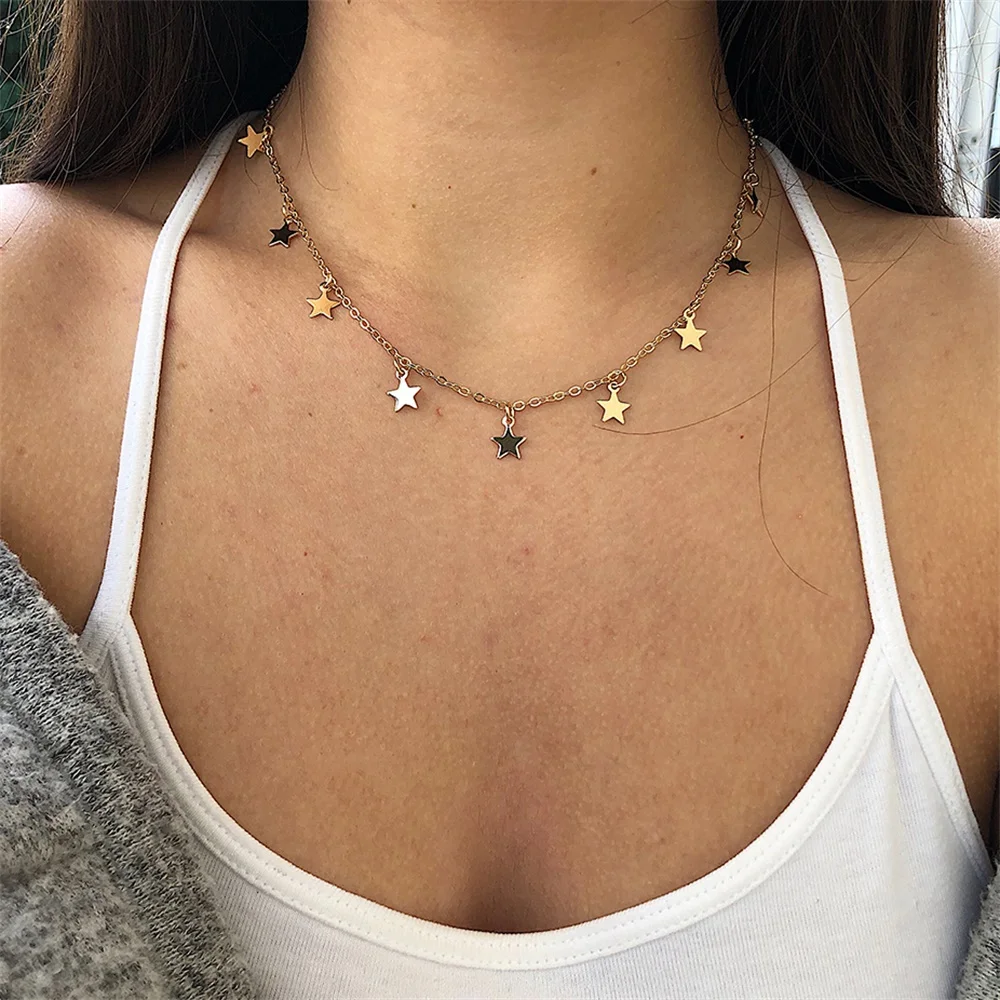 Женское колье чокер из натурального сплава с пятиконечной звездой|women choker