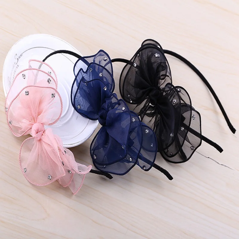 Оптовая продажа повязка на голову с блестящими лентами и бабочками аксессуары