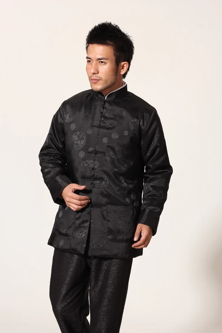 Коричневая Китайская традиционная Мужская шелковая атласная куртка винтажная