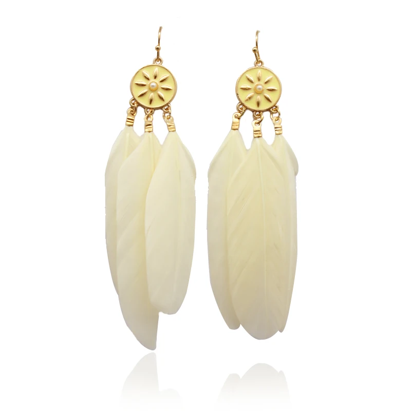 Серьги в богемном стиле длинные висячие серьги с перьями и подсолнухами