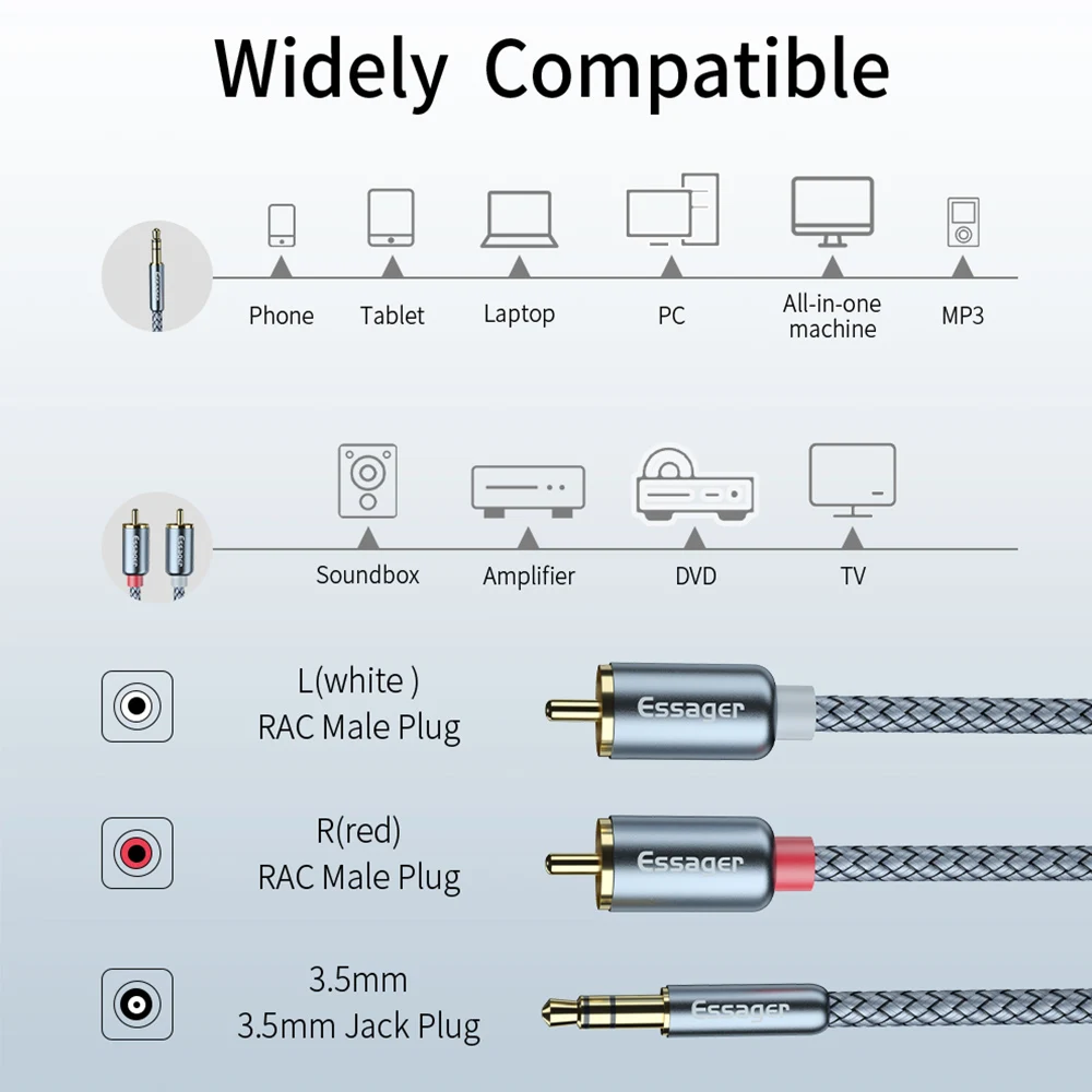 Кабель Essager RCA HiFi стерео 2RCA на 3 5 мм аудиокабель AUX Jack Y-образный сплиттер для