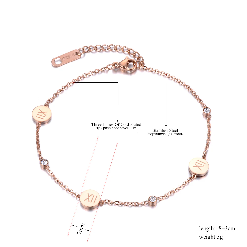 Браслет из нержавеющей стали JeeMango с римскими цифрами розовое золото цепочка