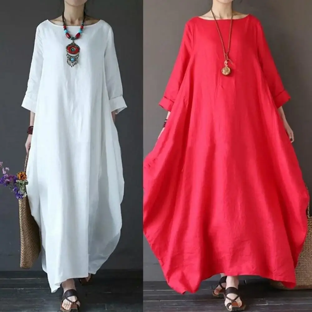 Yfashion женское однотонное хлопковое повседневное длинное платье большого размера