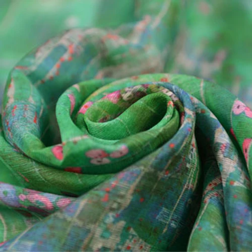 Mini floral on green bottom silk and linen blended fabric 140cm width SLN130 | Дом и сад