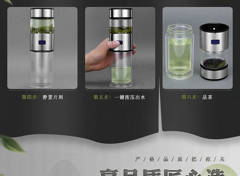 Double Wall Glass Tea Infuser Bottle For Water Cup With Stainless Steel Filter Lid Separation Car Tumbler Gift Tour Drinkware