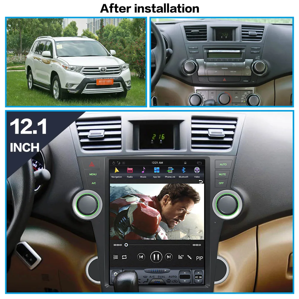 Aotsr Android 6 0 Тесла стиль автомобильный без DVD-плеера GPS навигация для Toyota Highlander 2009- 2013