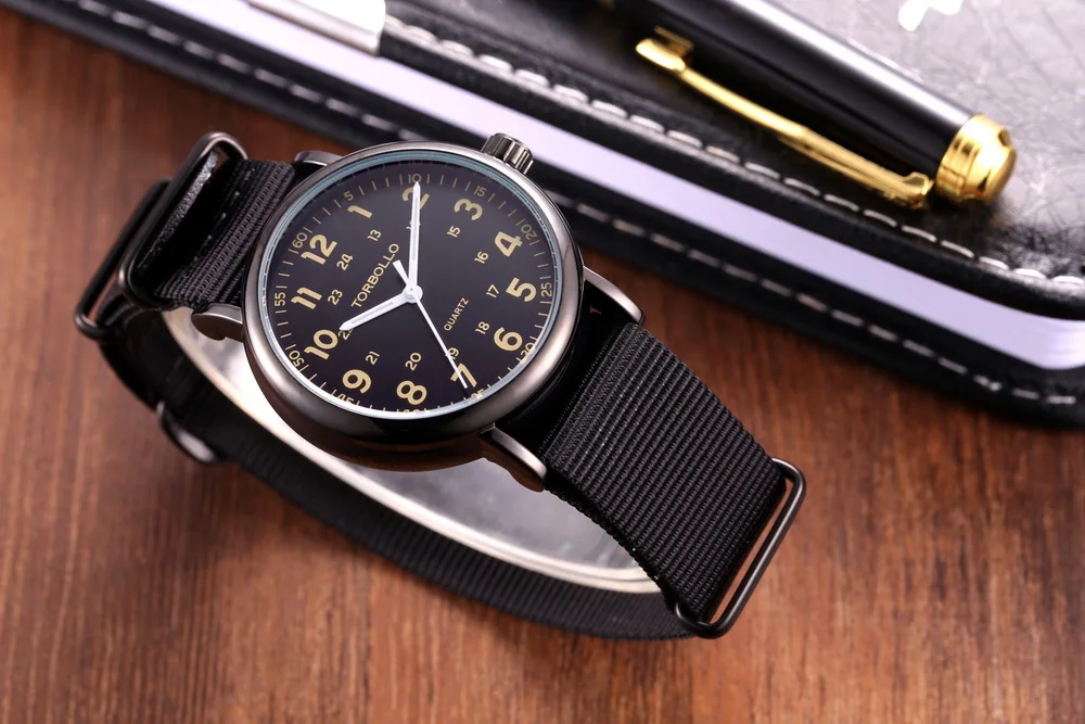 Высококачественные оригинальные новые мужские часы черный холщовый ремешок