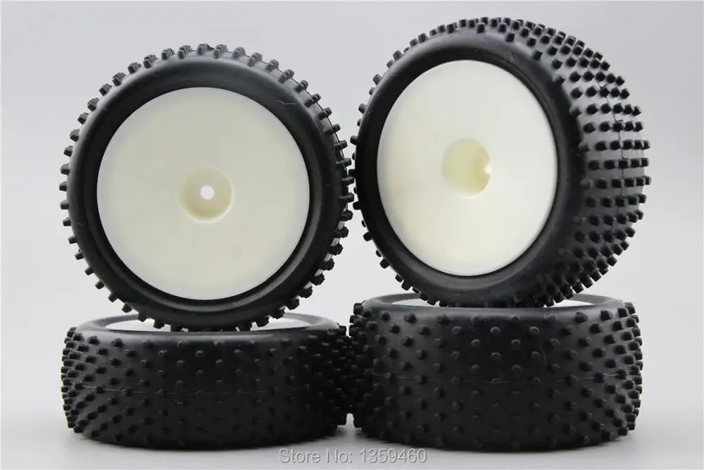 4pcs 1/10 Buggy Off Road Tire Tyre Cylinder Front&ampRear Dish White Wheel Rim Fit for 1:10 4WD Car 25024+27005 | Игрушки и хобби