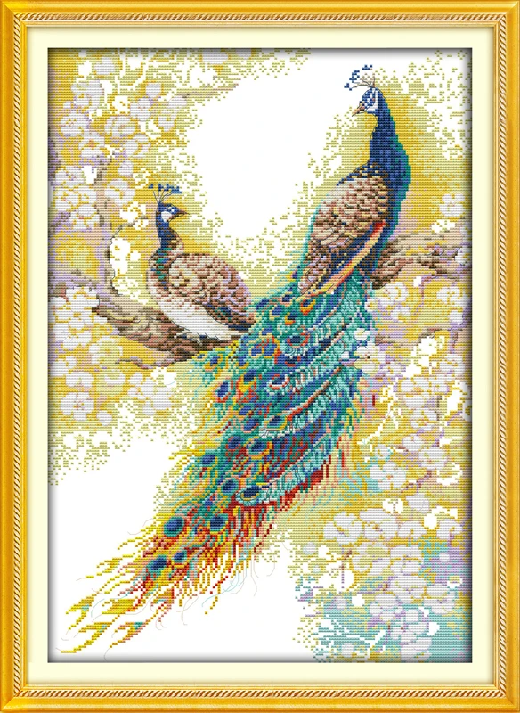 

The peacock couples cross stitch kit 14ct 11ct pre stamped canvas cross stitching animal lover embroider DIY handmade needlework