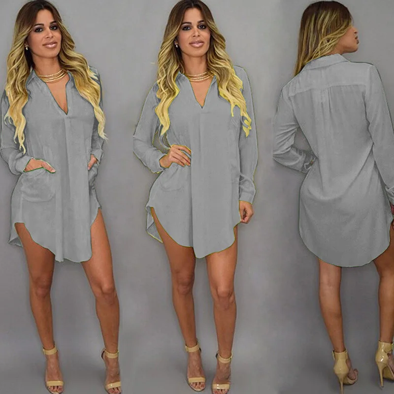 Topjini Plus Size 5XL Casual Dresses 2019 Spring Women Long Sleeve V-neck Loose Chiffon Dress 4XL XXXL XXL Big Female | Женская одежда