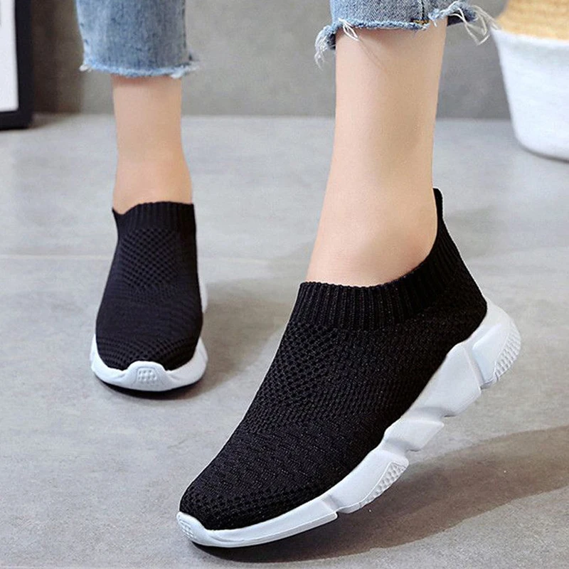Женская обувь; Прямые фабричные кроссовки Flyknit; женская спортивная обувь больших размеров; женская повседневная обувь на плоской подошве; вулканизированные Прогулочные кроссовки для баскетбола