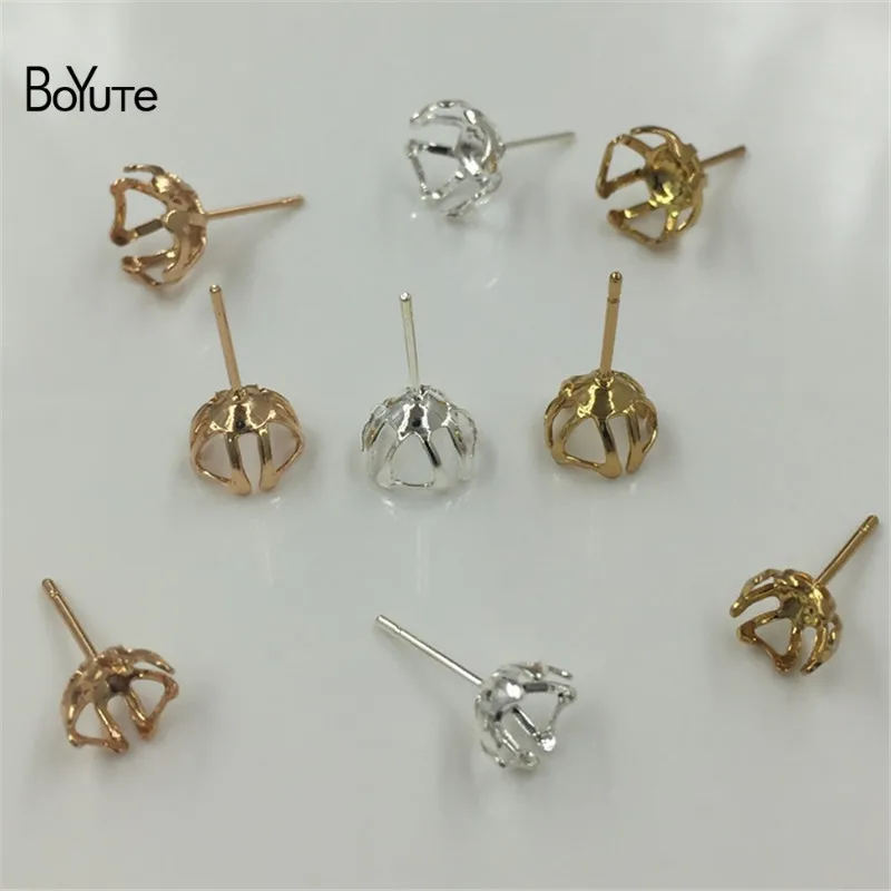 BoYuTe 200Pcs Fit 6MM 8MM 10MM Bead Pearl Stud Earrings Base Silver Gold Earring Making Accessories Diy | Украшения и аксессуары
