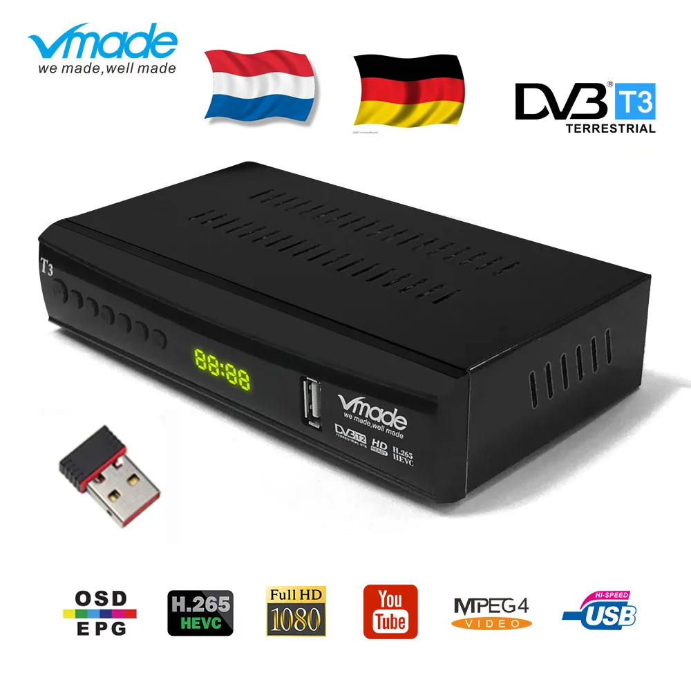 Vmade для Нидерландов DVB T3 полностью HD цифровой наземный телеприставка H.265/HEVC поддержка YouTube DVB T3 ТВ приемник+ USB wifi