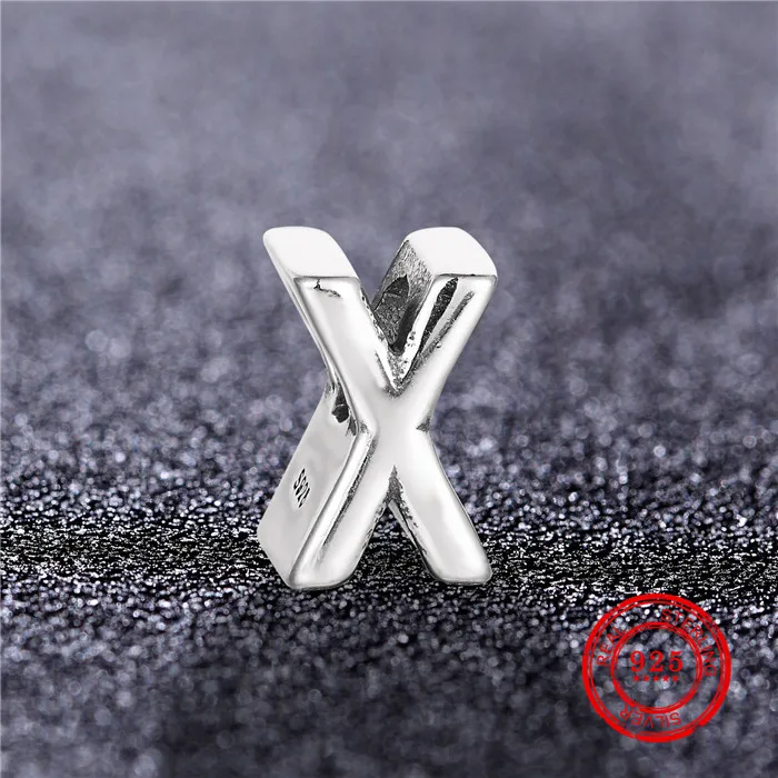 X Новинка, серебро 925 пробы, блестящий кулон, бусины с буквами, подходят для браслетов Pandora, ювелирных изделий, DIY, оригинальные аксессуары - Цвет: X