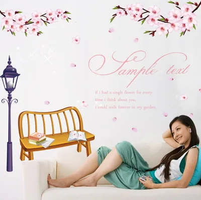 

Romantic cherry blossom Bedroom, sitting room porch Removable wall stickers PVC transparent film