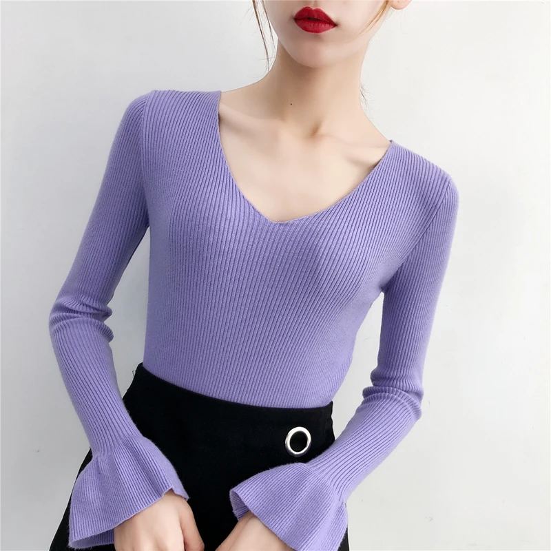 Свитер с V-образным Вырезом Назад Зашнуровать Корейские Осенние Свитера для