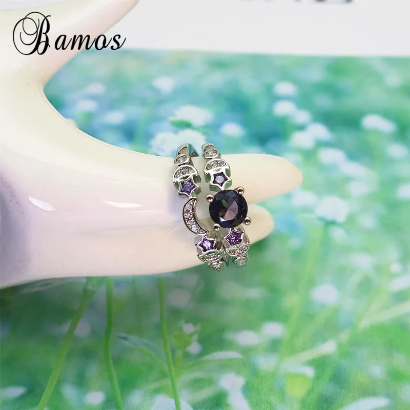 Bamos Dainty Blue Cubic Zirconia Star лунное кольцо Набор Мода стекируемые Свадебные Кольца для женщин белое позолоченное ювелирное изделие
