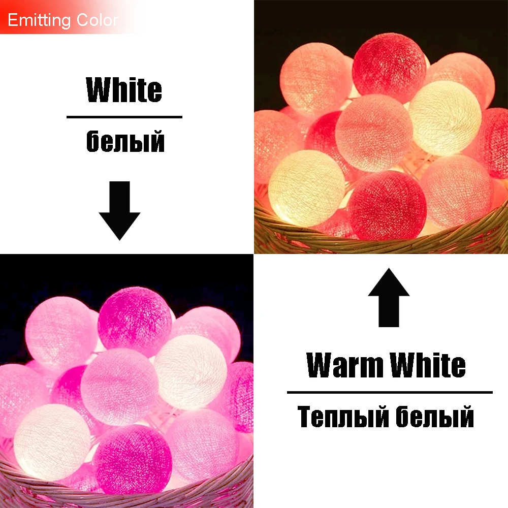 Розовый Светодиодный светильник 5 см шар теплая белая сказочная гирлянда