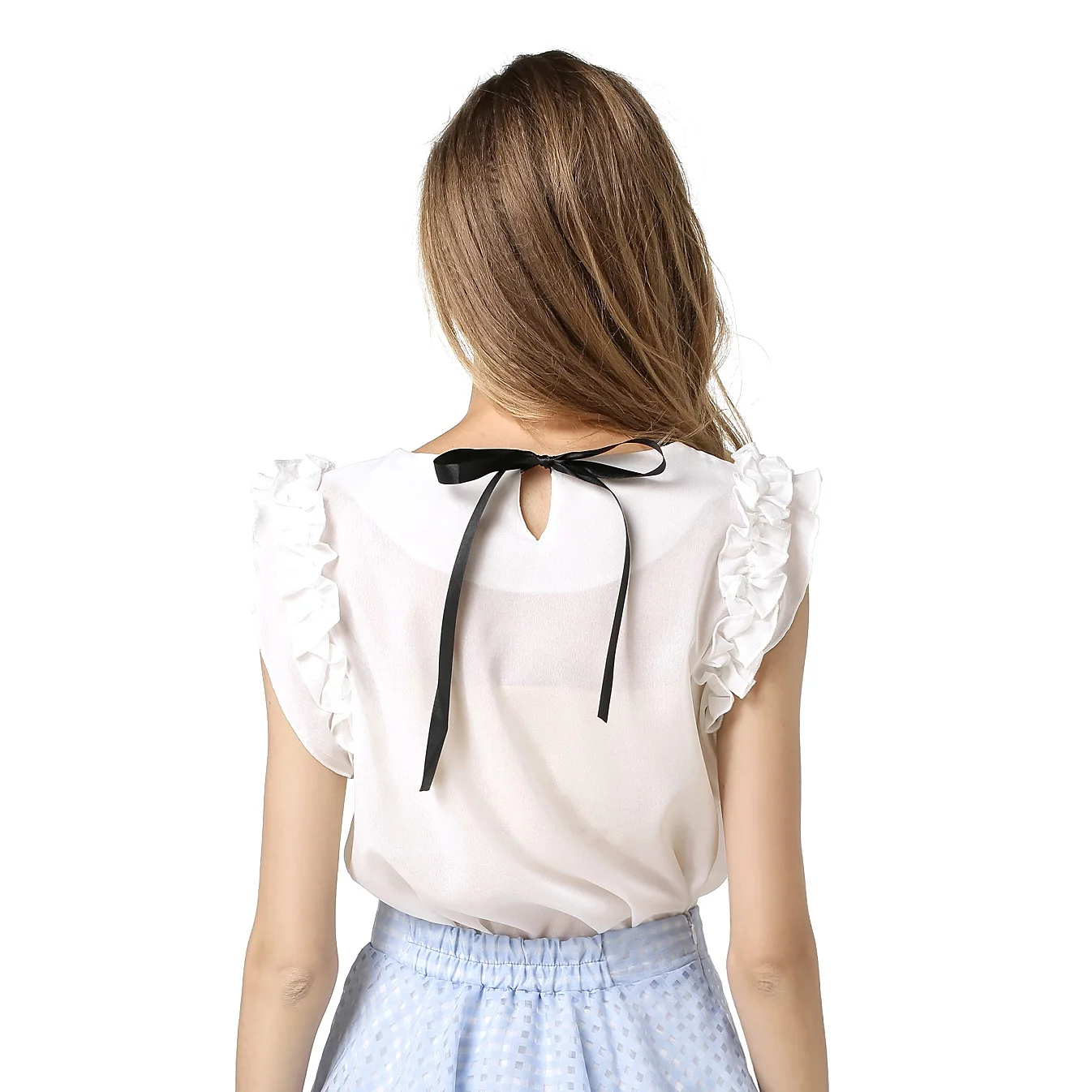 2017 Women Sleeveless Chiffon Shirt Ladies Summer Casual Puff Sleeve Tops Elegant Female Fashion Ruffles Soild Plus Size Blouse |
