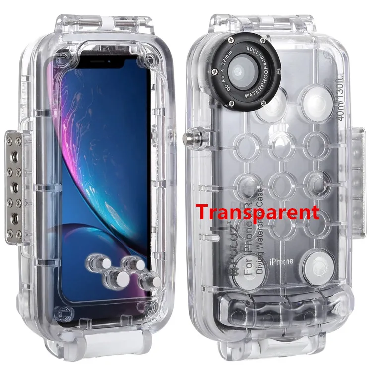 Transparent PULUZ для iPhone XS Max/XR/XS подводный корпус 40 м/130 футов Дайвинг телефон защитный чехол для серфинга плавание Подводное плавание фото видео - Цвет: Transparent