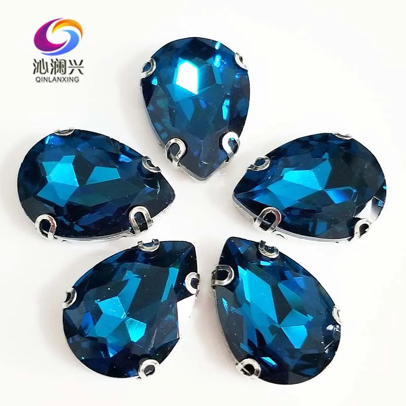 

Peacock blue DR shape High quality Glass Crystal flatback sew on Anti hook claw rhinestones,Diy Clothing accessories SWSD13