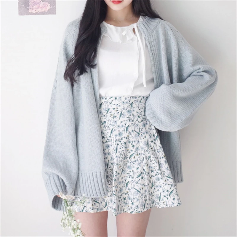 Autumn Korean Style Chic Loose Cardigan for Female Solid All-match Knitting Sweater Casual Long Sleeve Simple Cardigans |