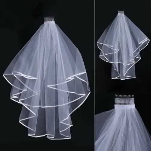 Wedding Veil White Ivory Bridal Two Layers First Holy Communion Comb Veils