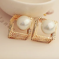 2019 hot sale european trendy three dimensional hollow multi layer overlapping square pearl earrings fow women wedding jewelry