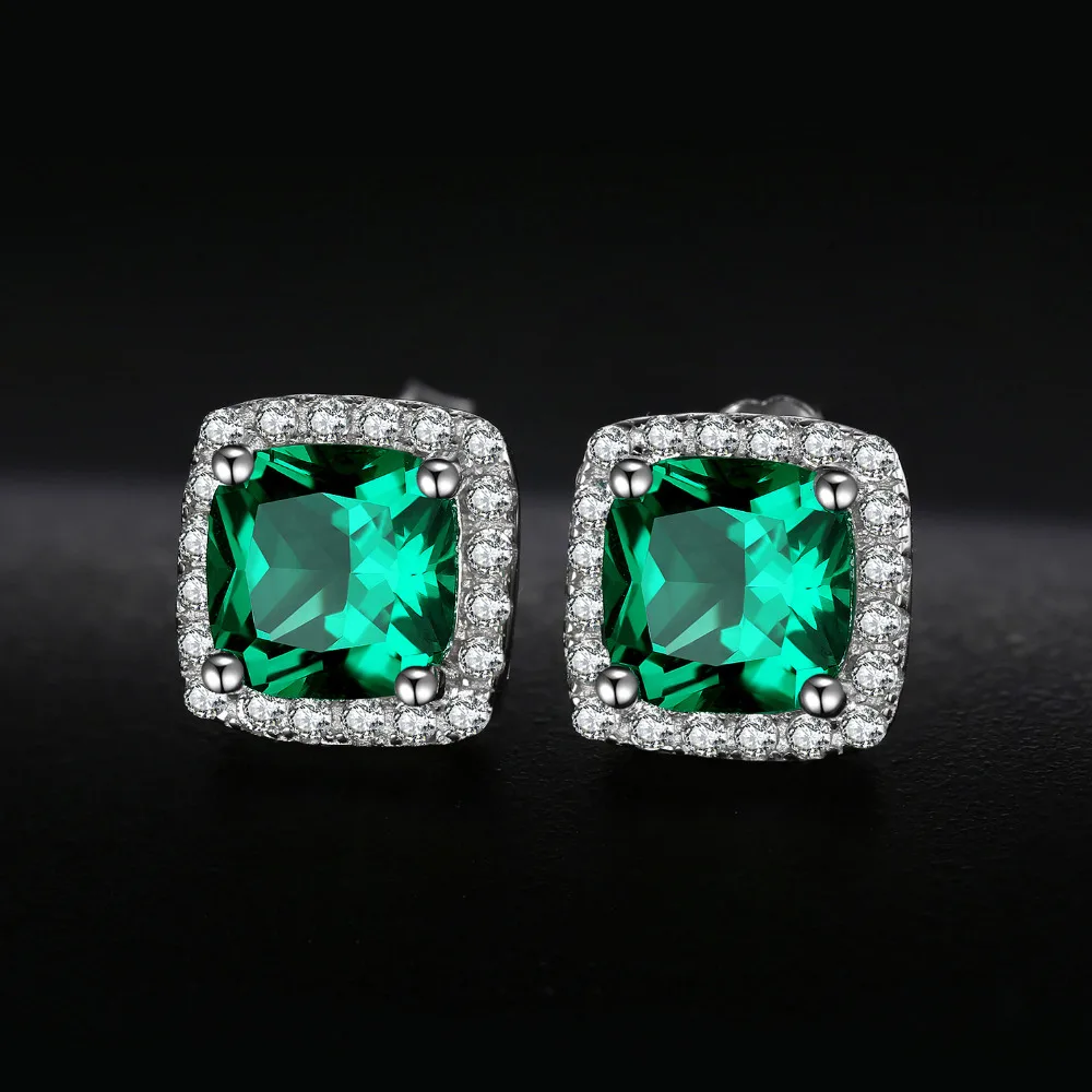 Jewelrypalace Подушки 2.1ct создания Изумрудный Halo Серьги-гвоздики Твердые стерлингового
