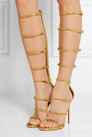 Женские босоножки на высоком каблуке золотистые/Серебристые