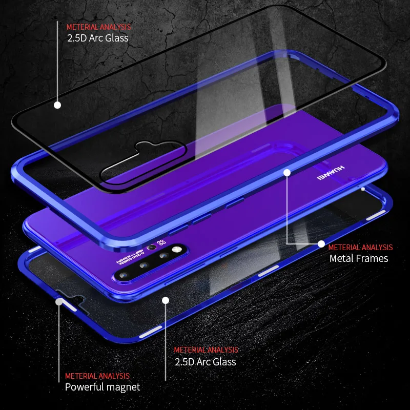 Металлический магнитный чехол из закаленного стекла для Huawei Honor Play /8X чехлы 10/V10 /10