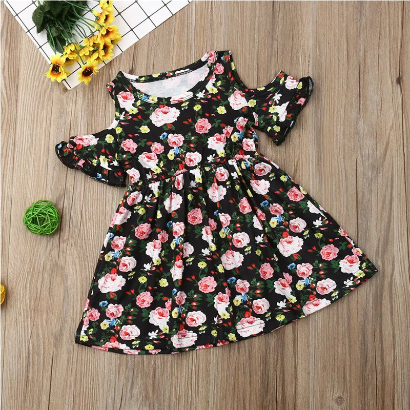 Children Dresses Kids Girl Short Sleeve Off Shoudler Flower Print Dress Baby Summer Hot Princess Sundress Clothings | Детская одежда и