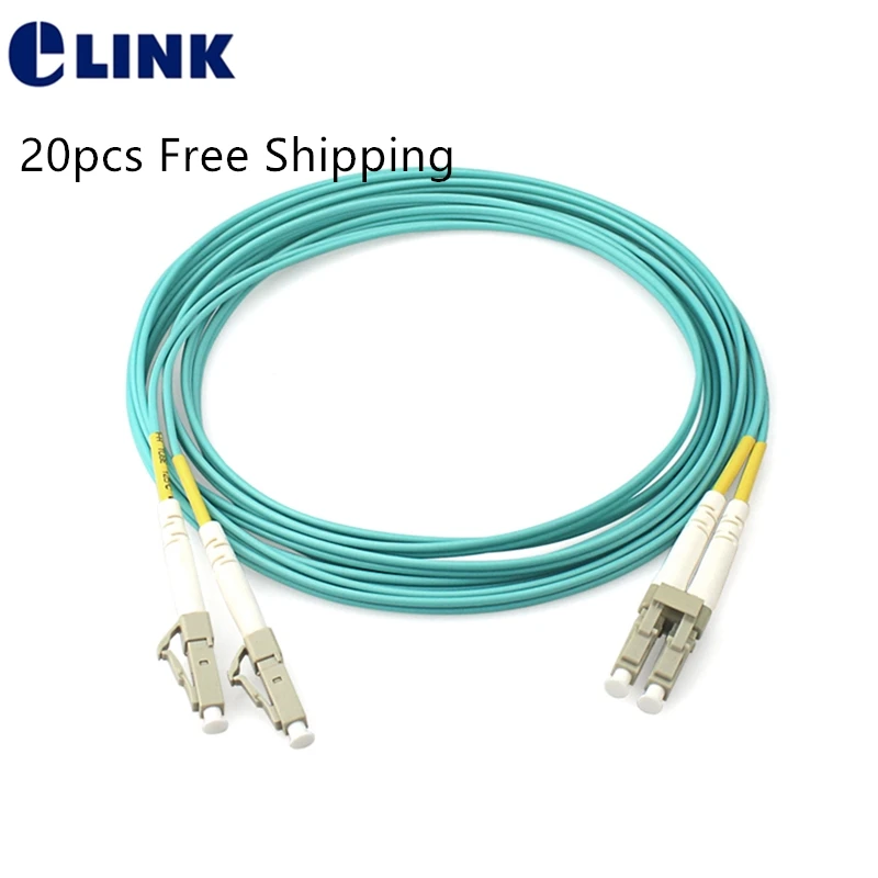 20PCS LC-LC fiber patchcords OM3 Multimode duplex 2.0mm PVC cable 1 2 3 4 5 7 Mtr optical fibre jumper free shipping ELINK