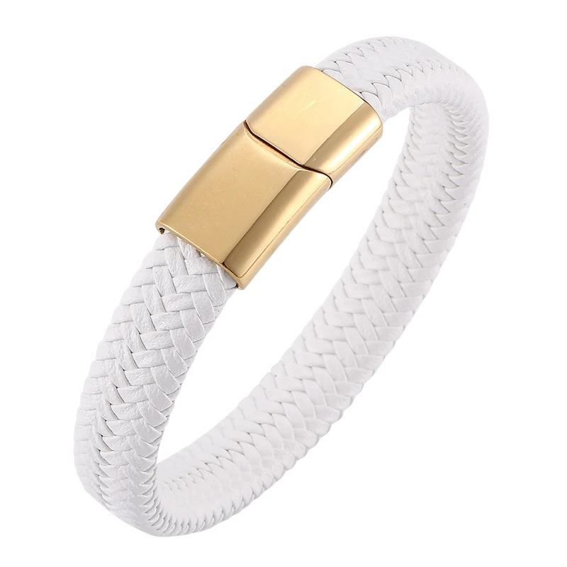 Белый кожаный браслет с магнитной стальной застежкой ювелирные изделия Модные