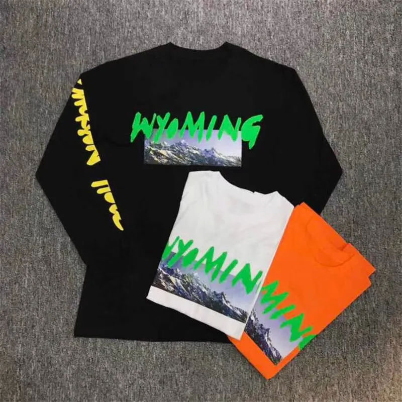 Футболка Kanye West WYOMING L/S длинная футболка для мужчин и женщин 1:1 высокое качество 100%