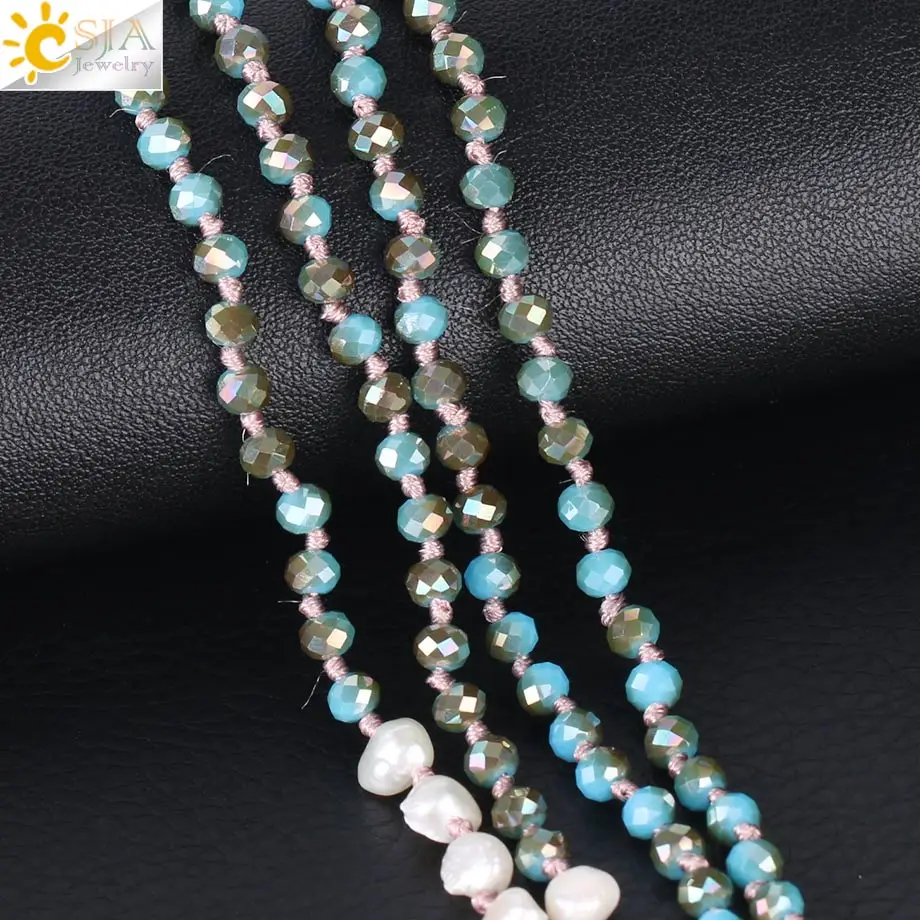 CSJA розовые зеркальные перламутровые синие стеклянные бусины с узлом 4 мм