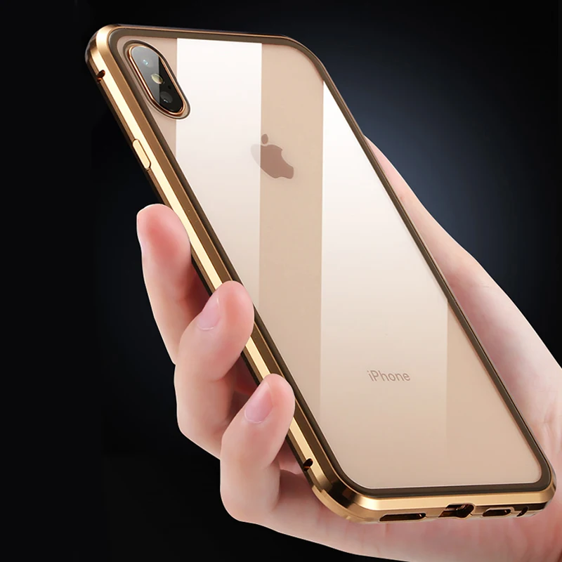 Чехол из прозрачного стекла с магнитной адсорбцией для iPhone XS Max XR XS X 7 8 6 6S Plus, с полным покрытием, сенсорный экран