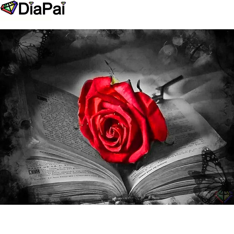 

DIAPAI 100% квадратная/круглая дрель 5D DIY Алмазная картина "Роза цветок книга" Алмазная вышивка крестиком 3D декор A20014