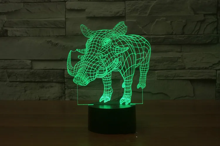 3D ночник в виде дикого кабана лампа свиньи ламсветильник для увеличения объема с